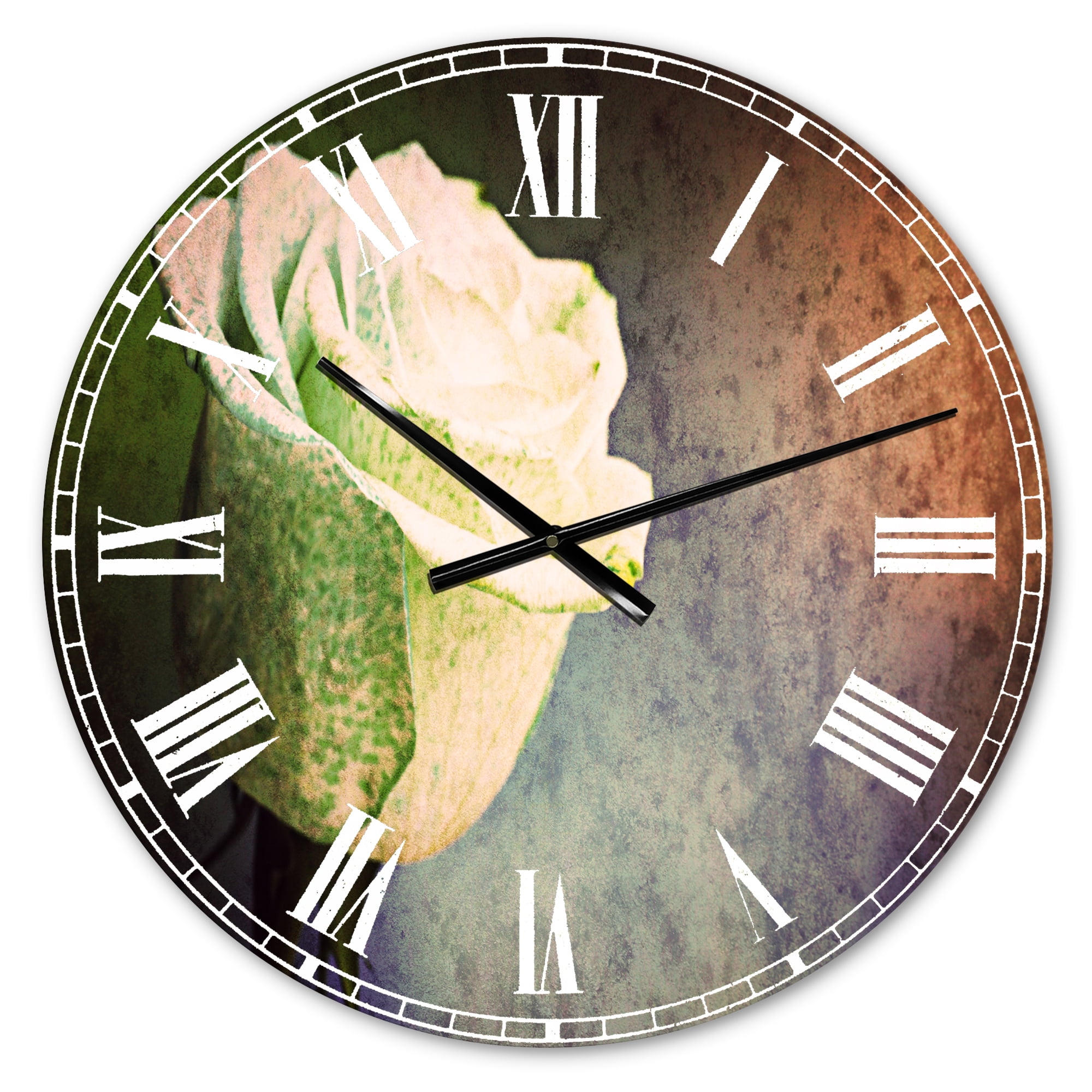 Designart 'Beautiful White Painted Rose' Traditional wall clock