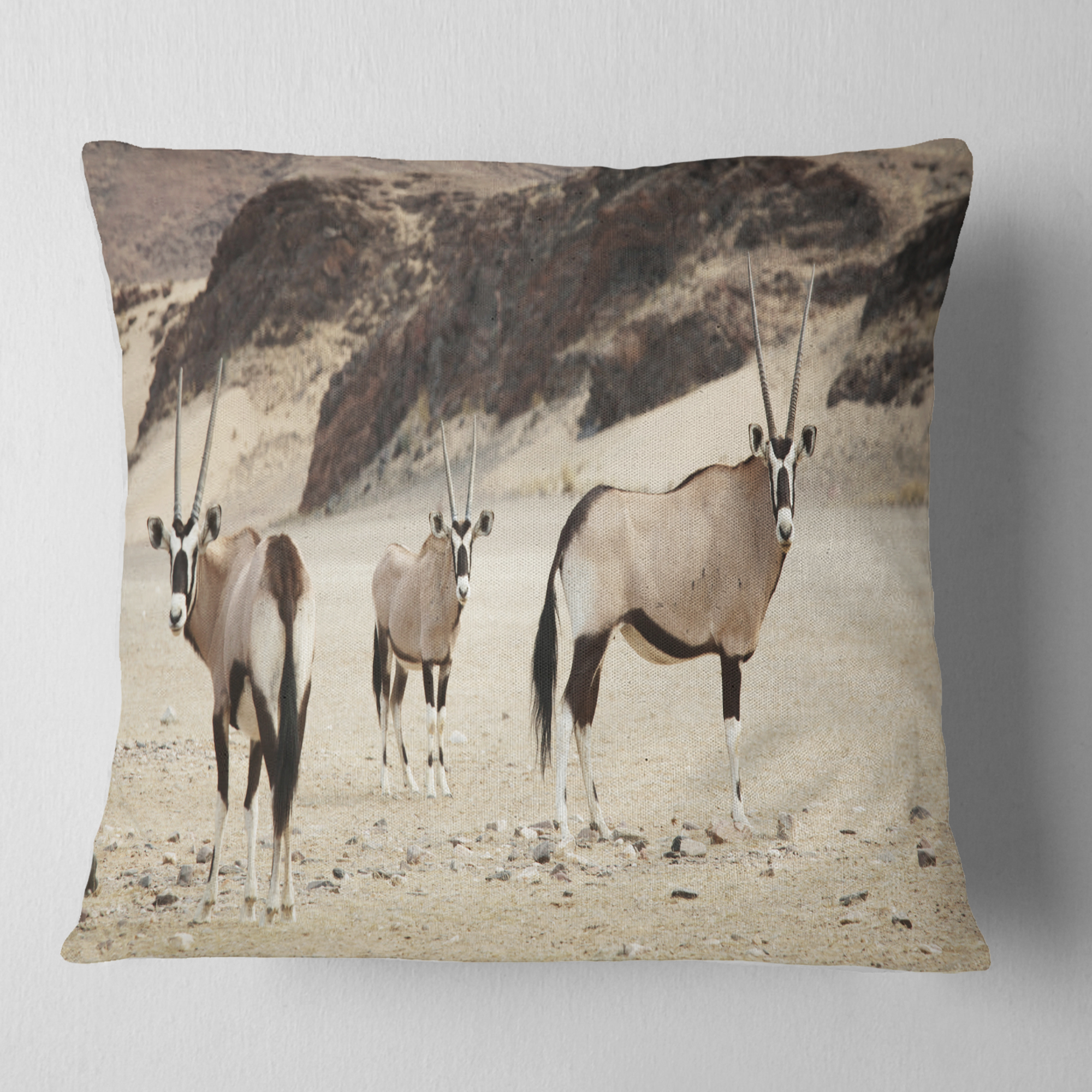 Designart Beautiful Wildebeests on Valley - Landscape Printed Throw Pillow - 16x16