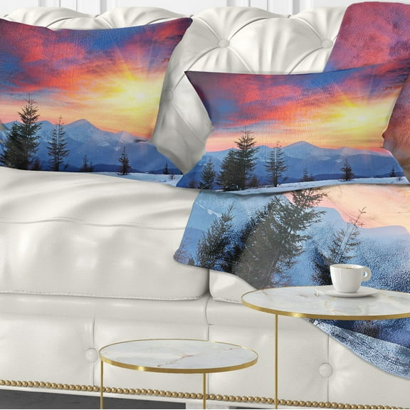 Designart Beautiful Winter Landscape View - Landscape Printed Throw Pillow - 12x20