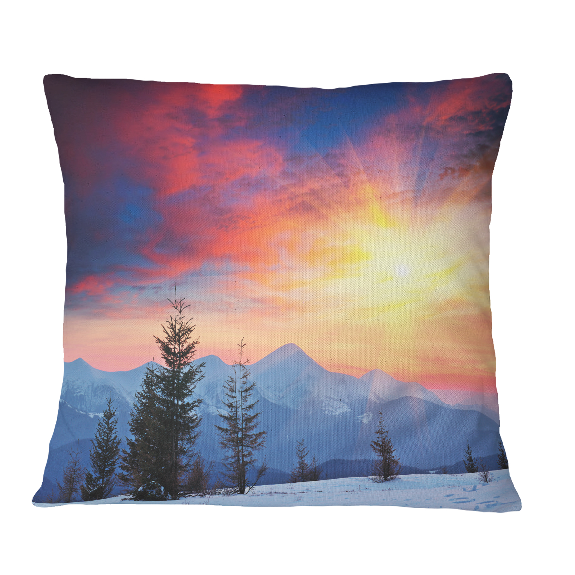 Designart Beautiful Winter Landscape View - Landscape Printed Throw Pillow - 16x16
