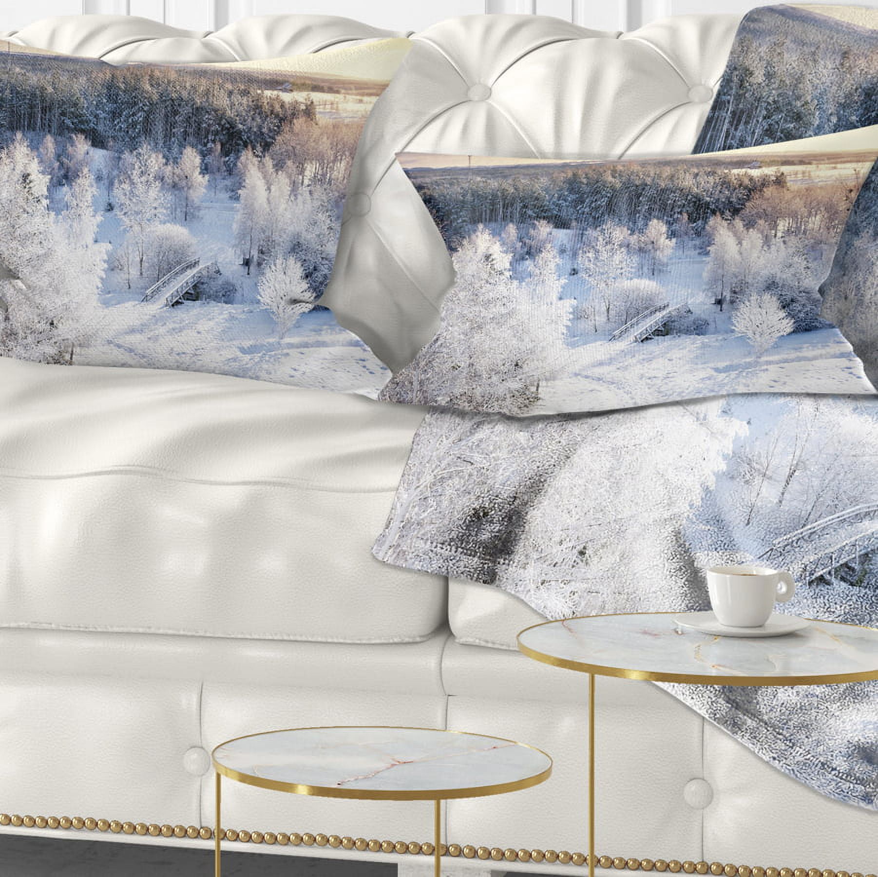Designart Beautiful Winter Panorama - Landscape Printed Throw Pillow - 12x20