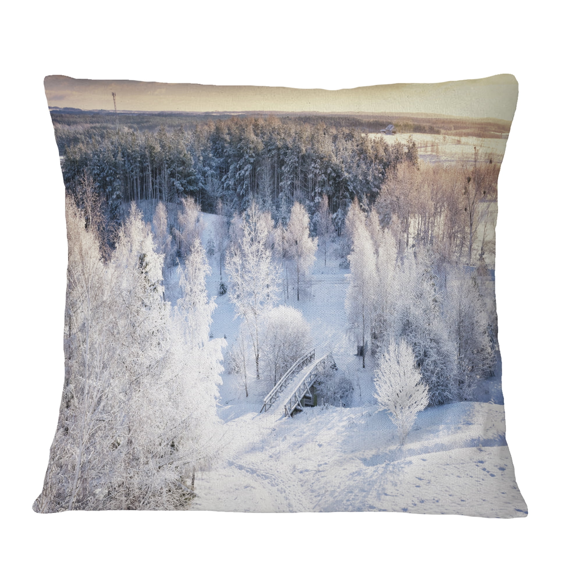 Designart Beautiful Winter Panorama - Landscape Printed Throw Pillow - 16x16