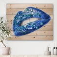 thumbnail image 1 of Designart 'Beautiful Woman Lips Blue With Flowers' Modern Print on Natural Pine Wood, 1 of 5