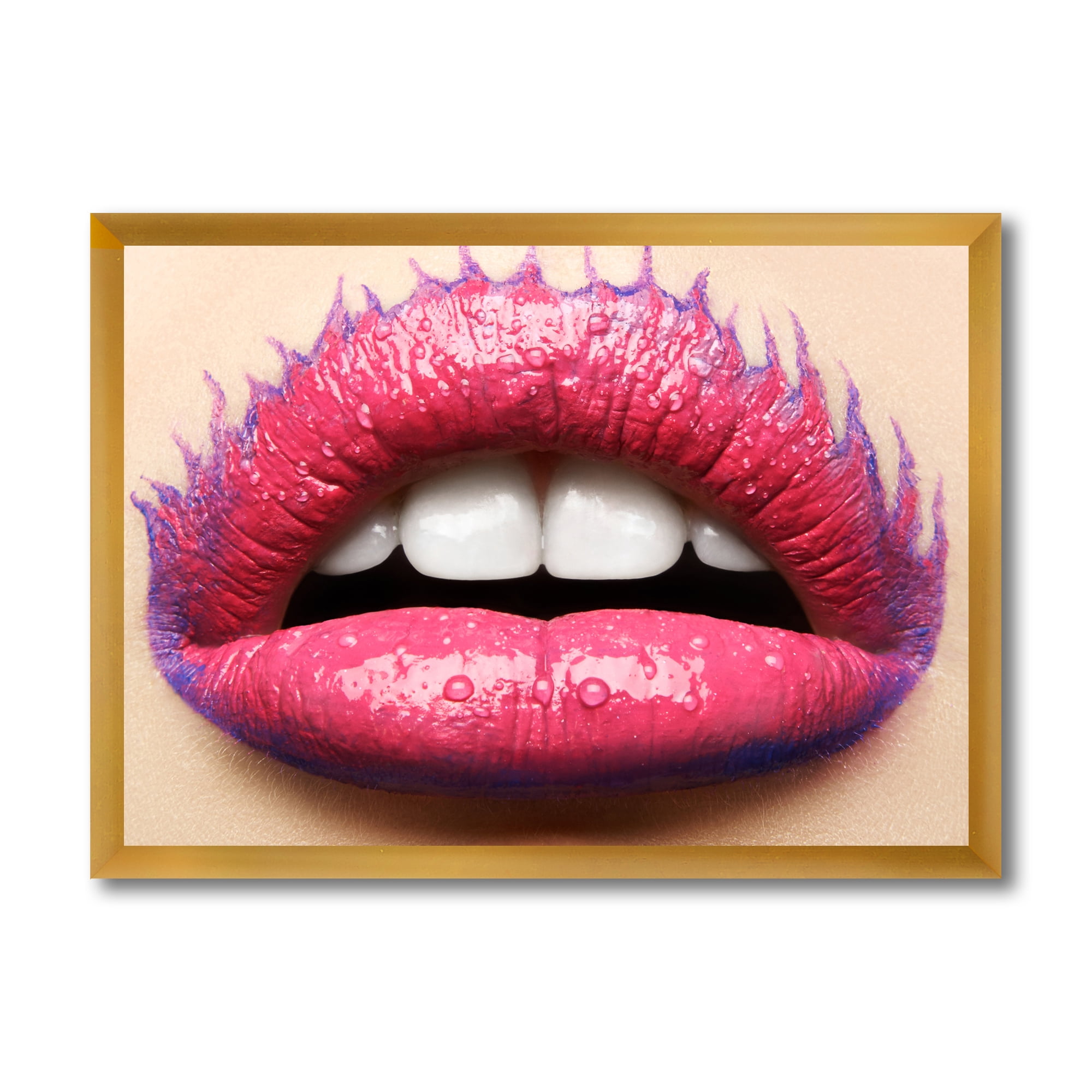Designart 'Beautiful Woman Lips With Pink Lipstick' Modern Framed Art Print