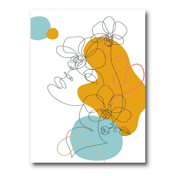 Designart ' Beautiful Woman Portrait With One Line Drawing ' Modern Canvas Wall Art Print