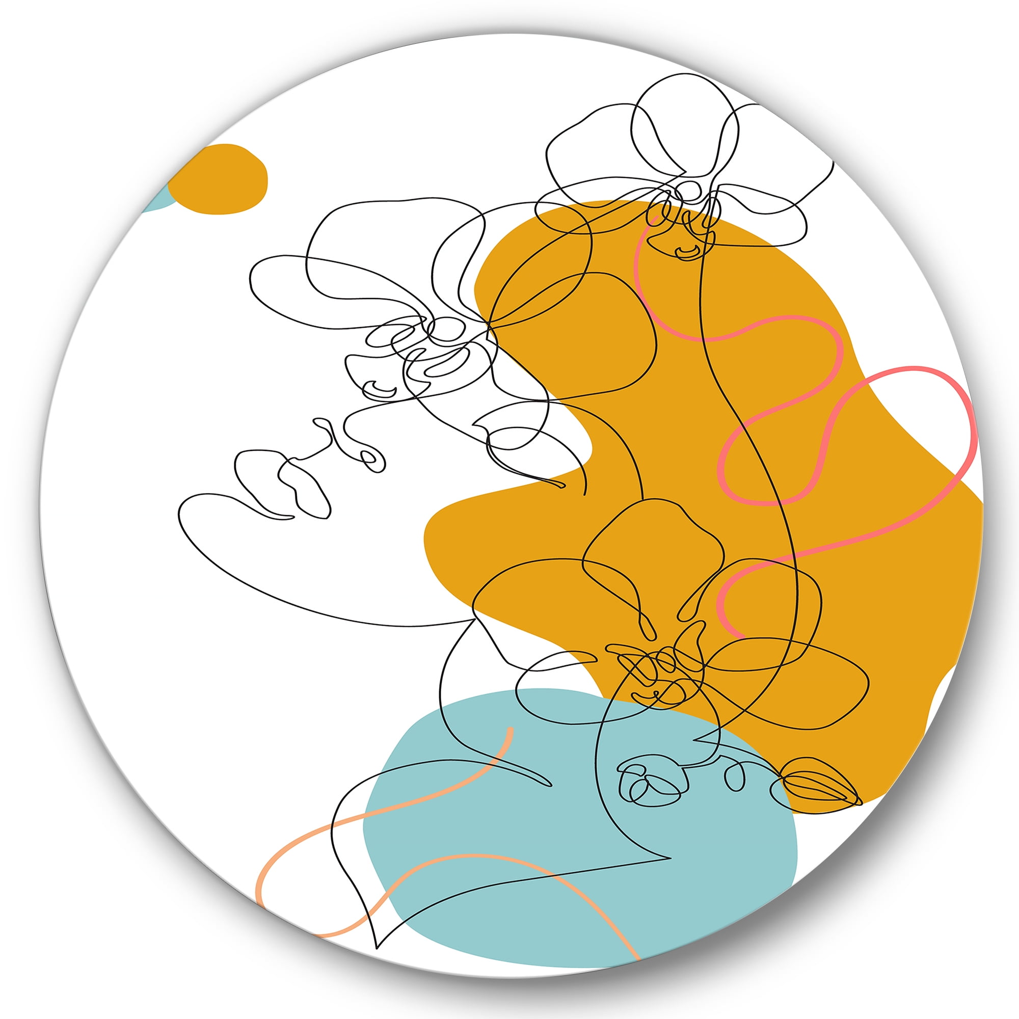 Designart 'Beautiful Woman Portrait With One Line Drawing' Modern Circle Metal Wall Art 36x36 - Disc of 36