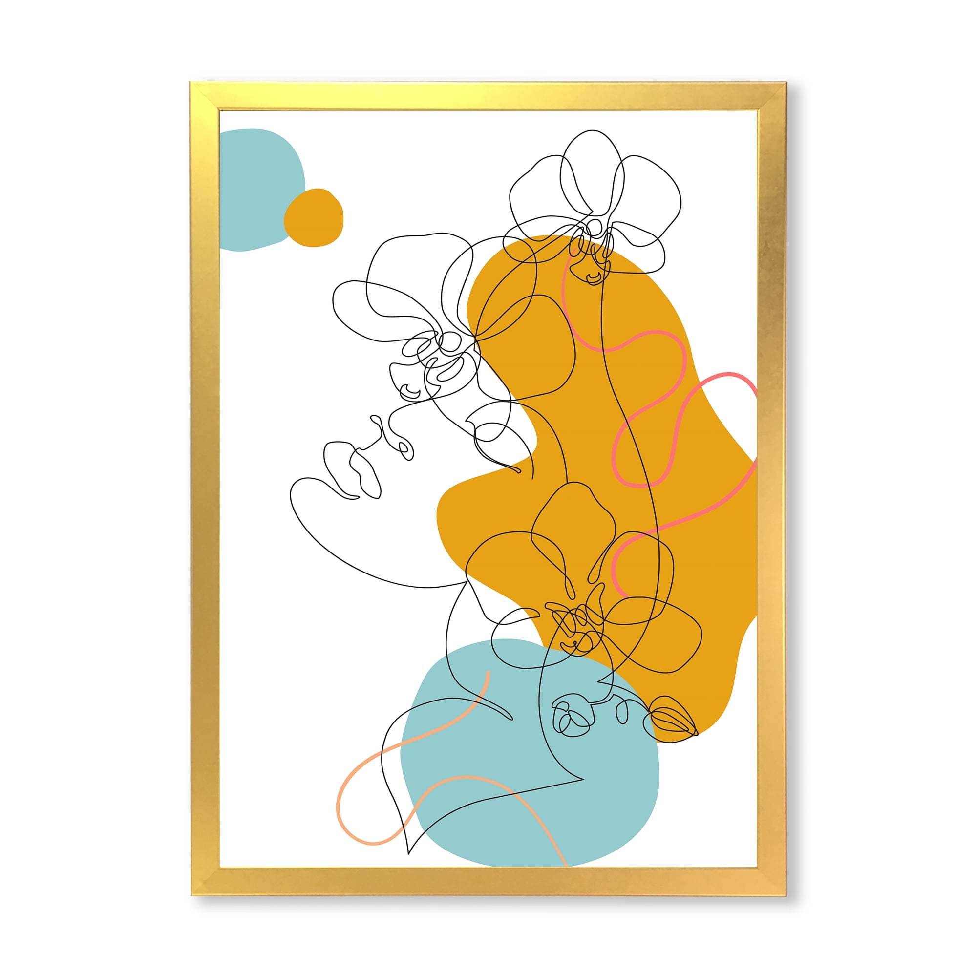 Designart 'Beautiful Woman Portrait With One Line Drawing' Modern Framed Art Print