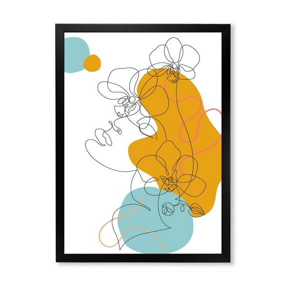 Designart 'Beautiful Woman Portrait With One Line Drawing' Modern Framed Art Print