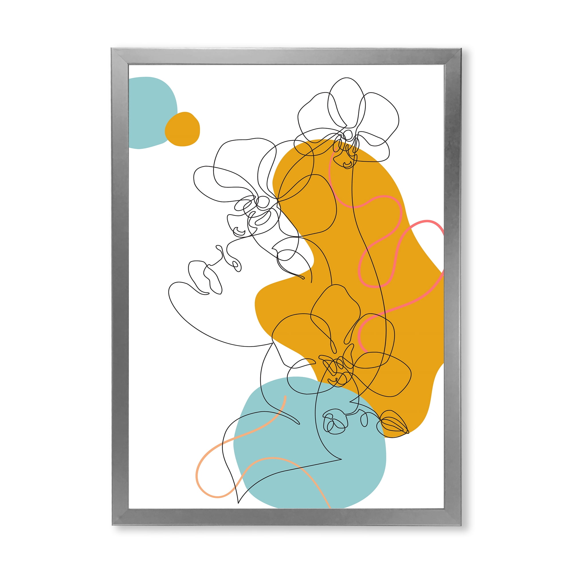 Designart 'Beautiful Woman Portrait With One Line Drawing' Modern Framed Art Print
