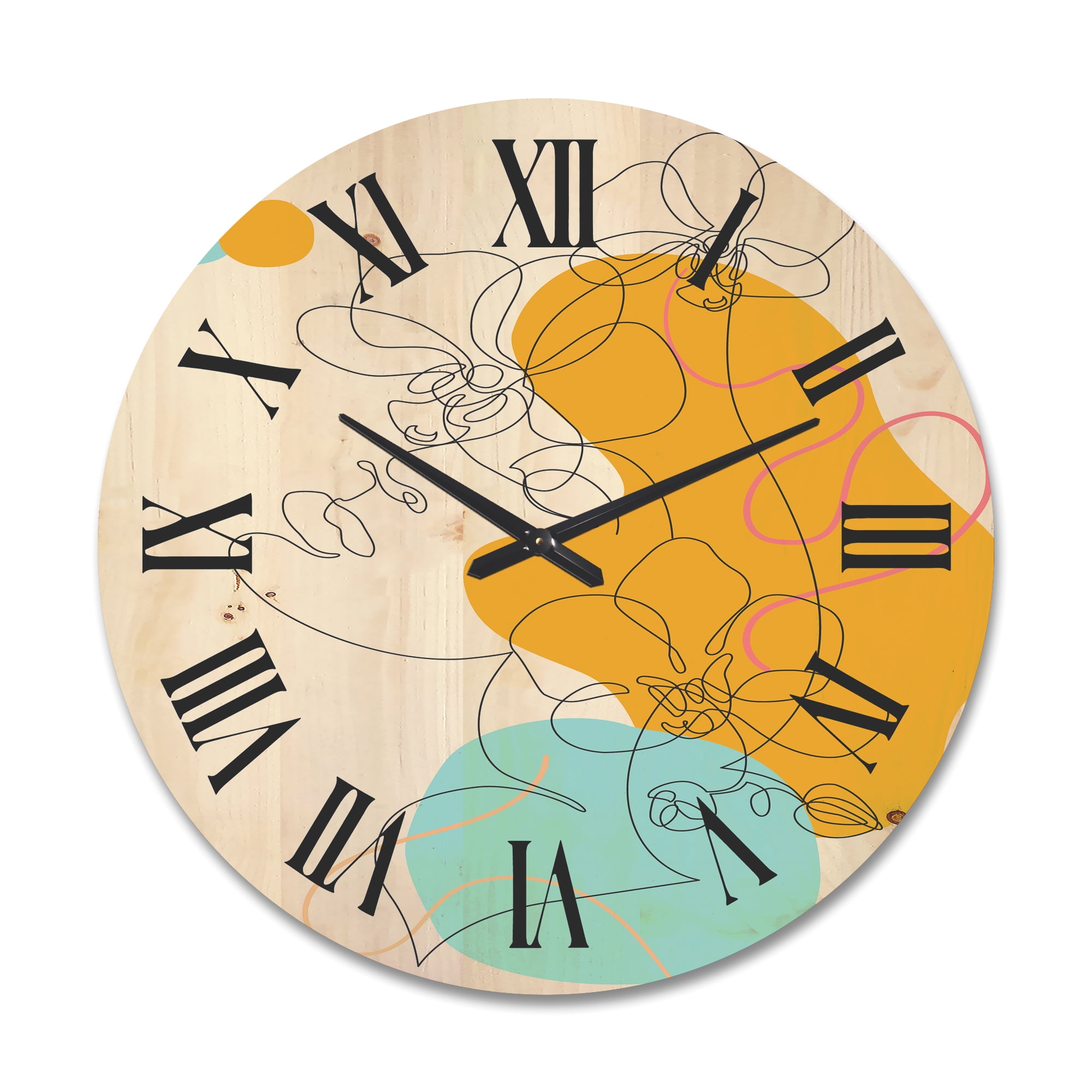 Designart 'Beautiful Woman Portrait With One Line Drawing' Modern Wood Wall Clock
