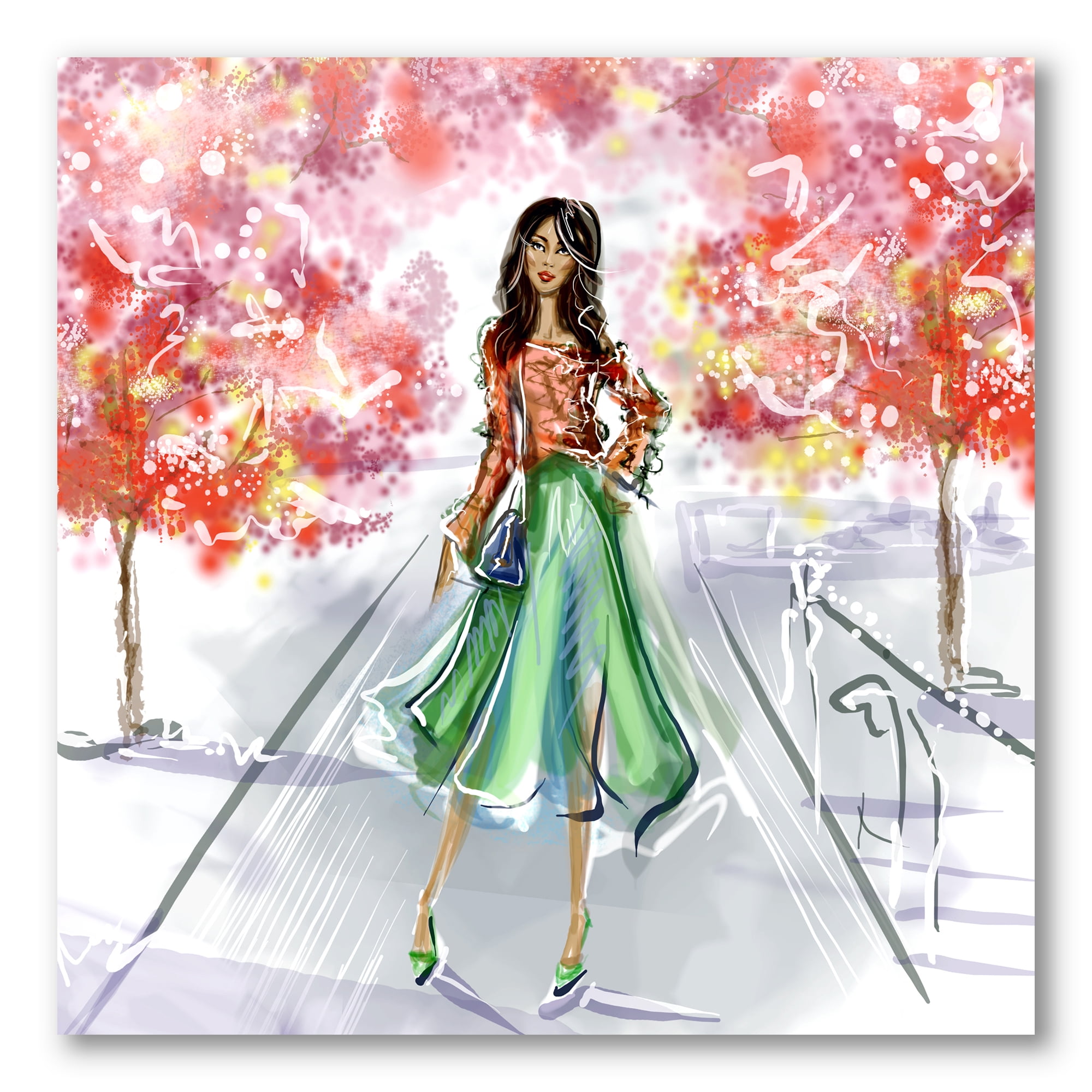 Designart ' Beautiful Woman Wearing Fashionable Clothes In Park ' Traditional Canvas Wall Art Print