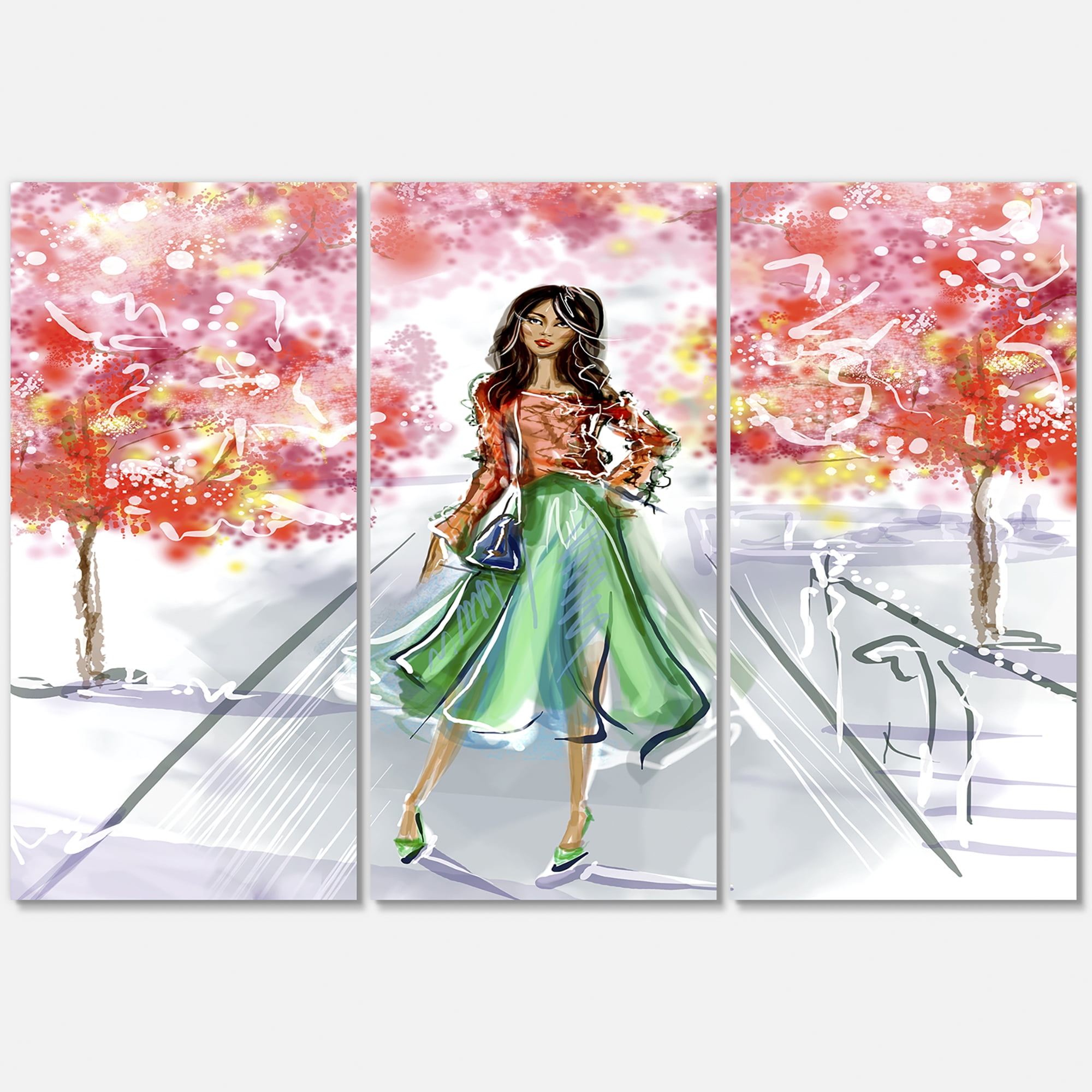 Designart ' Beautiful Woman Wearing Fashionable Clothes In Park ' Traditional Canvas Wall Art Print
