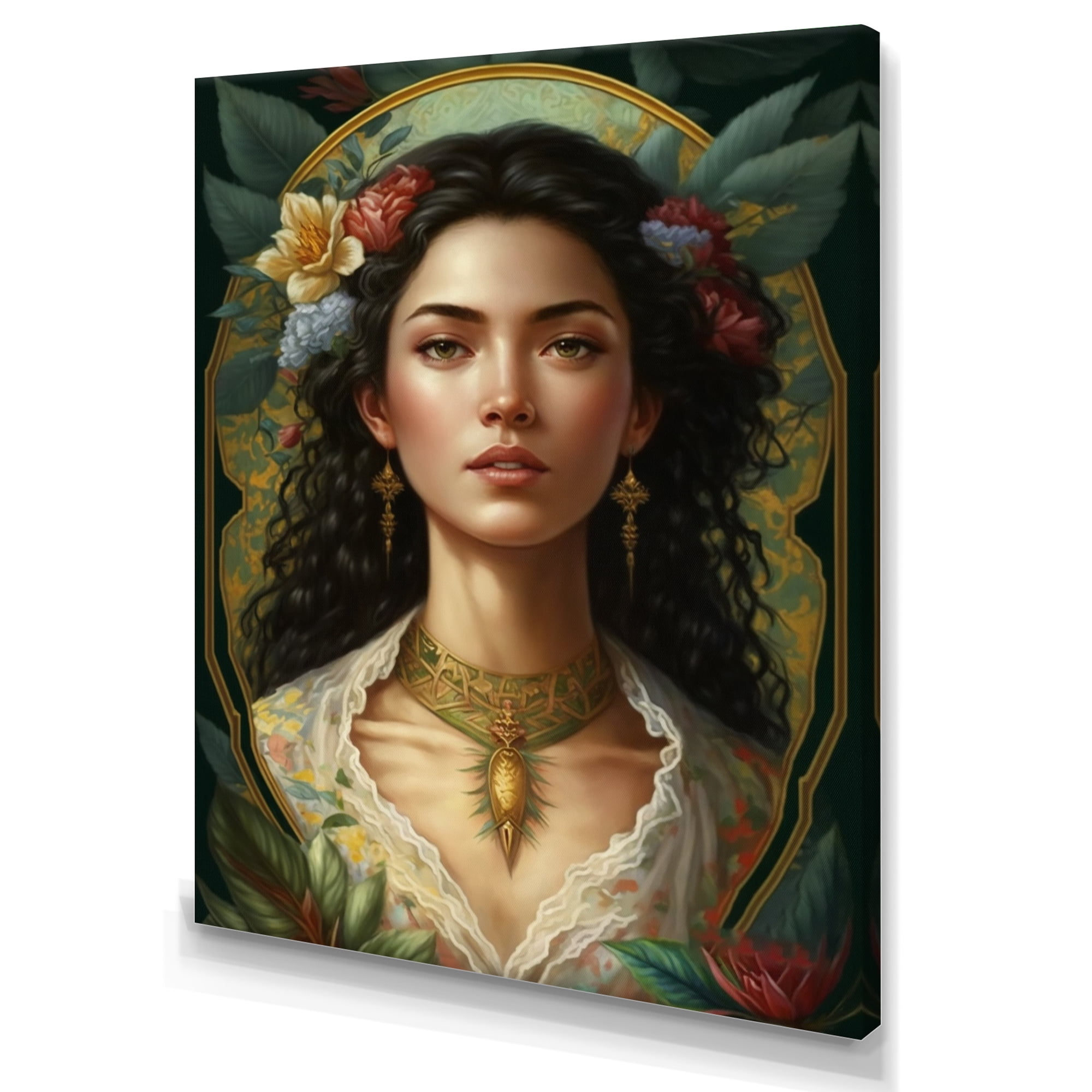 Designart Beautiful Woman With Floral In Hair Canvas Wall Art