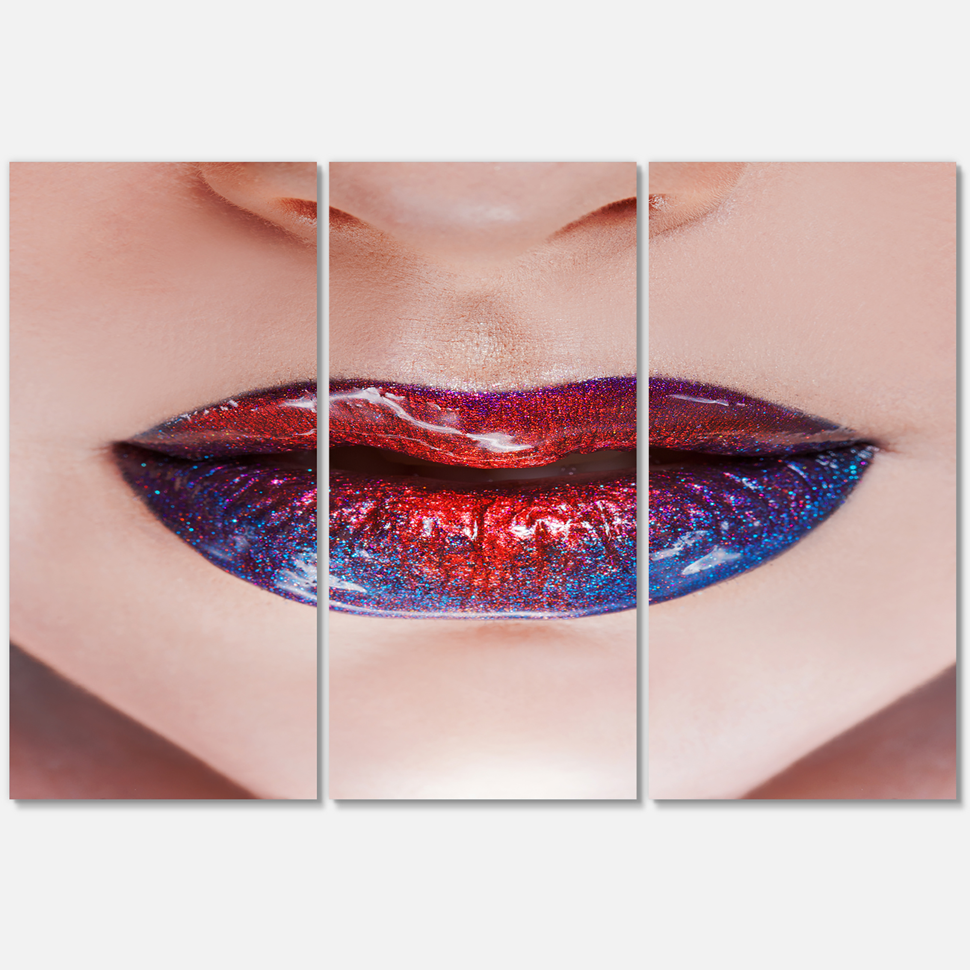 Designart ' Beautiful Women Lips With Red and Blue Lipstick ' Modern Canvas Wall Art Print