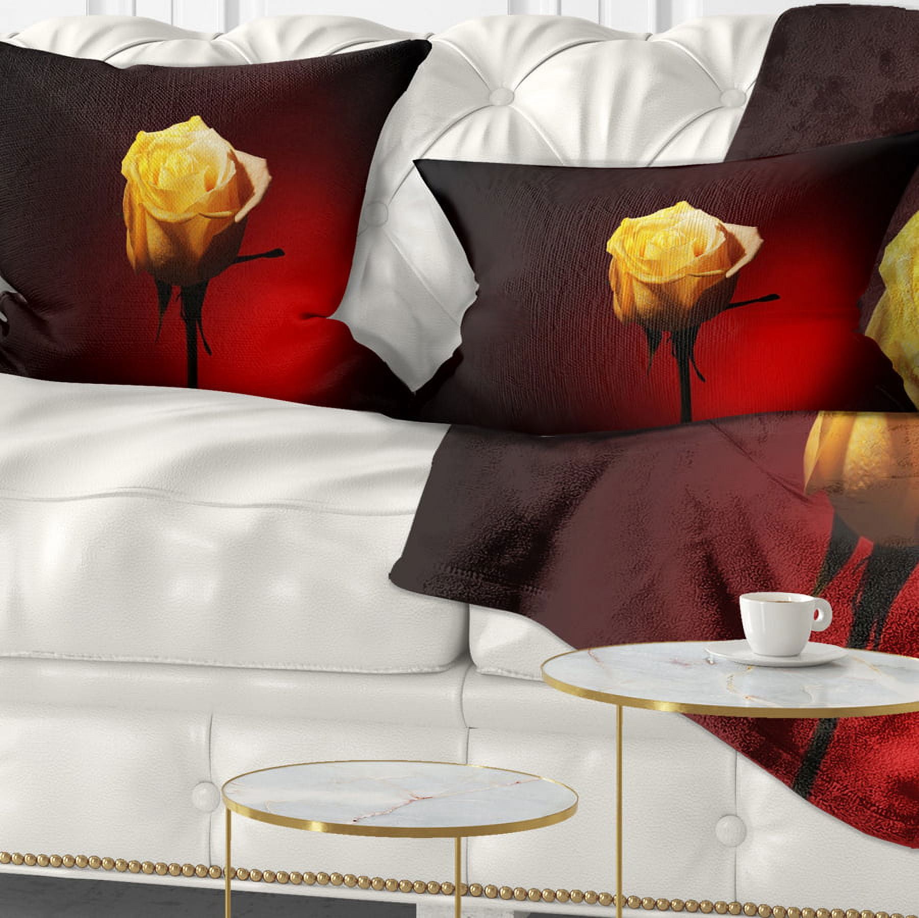 Designart Beautiful Yellow Colored Rose - Floral Throw Pillow - 12x20