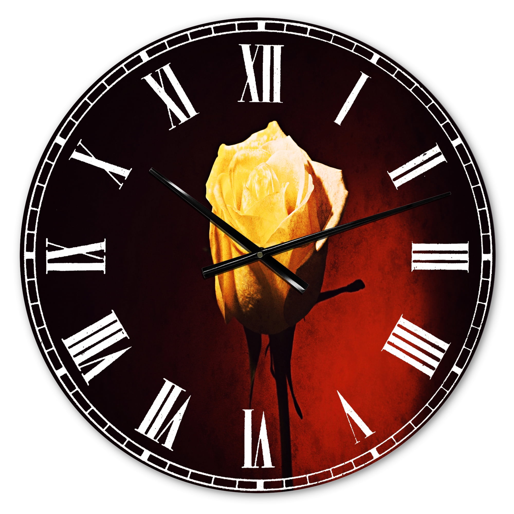 Designart 'Beautiful Yellow Colored Rose ' Modern wall clock