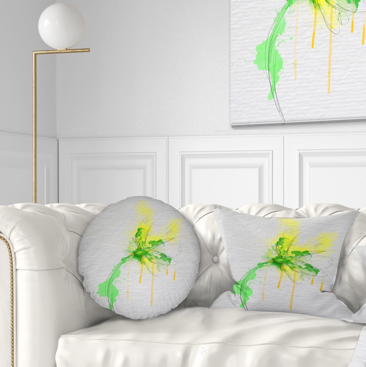 Designart Beautiful Yellow Green Flower Sketch - Floral Throw Pillow - 12x20