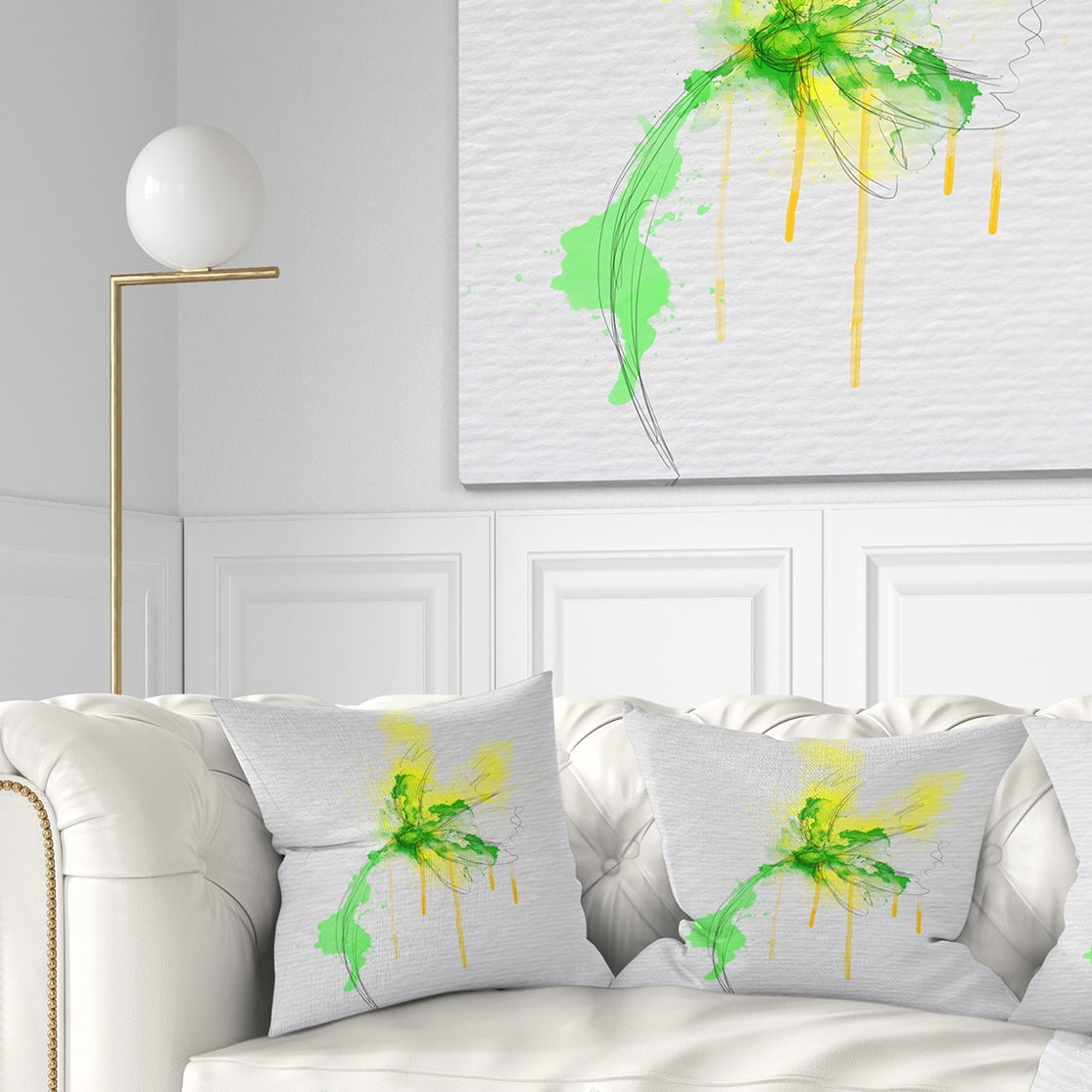 Designart Beautiful Yellow Green Flower Sketch - Floral Throw Pillow - 16x16
