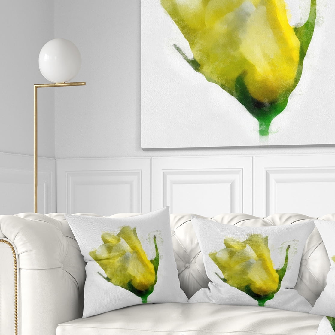 Designart Beautiful Yellow Rose Watercolor - Floral Throw Pillow - 18x18