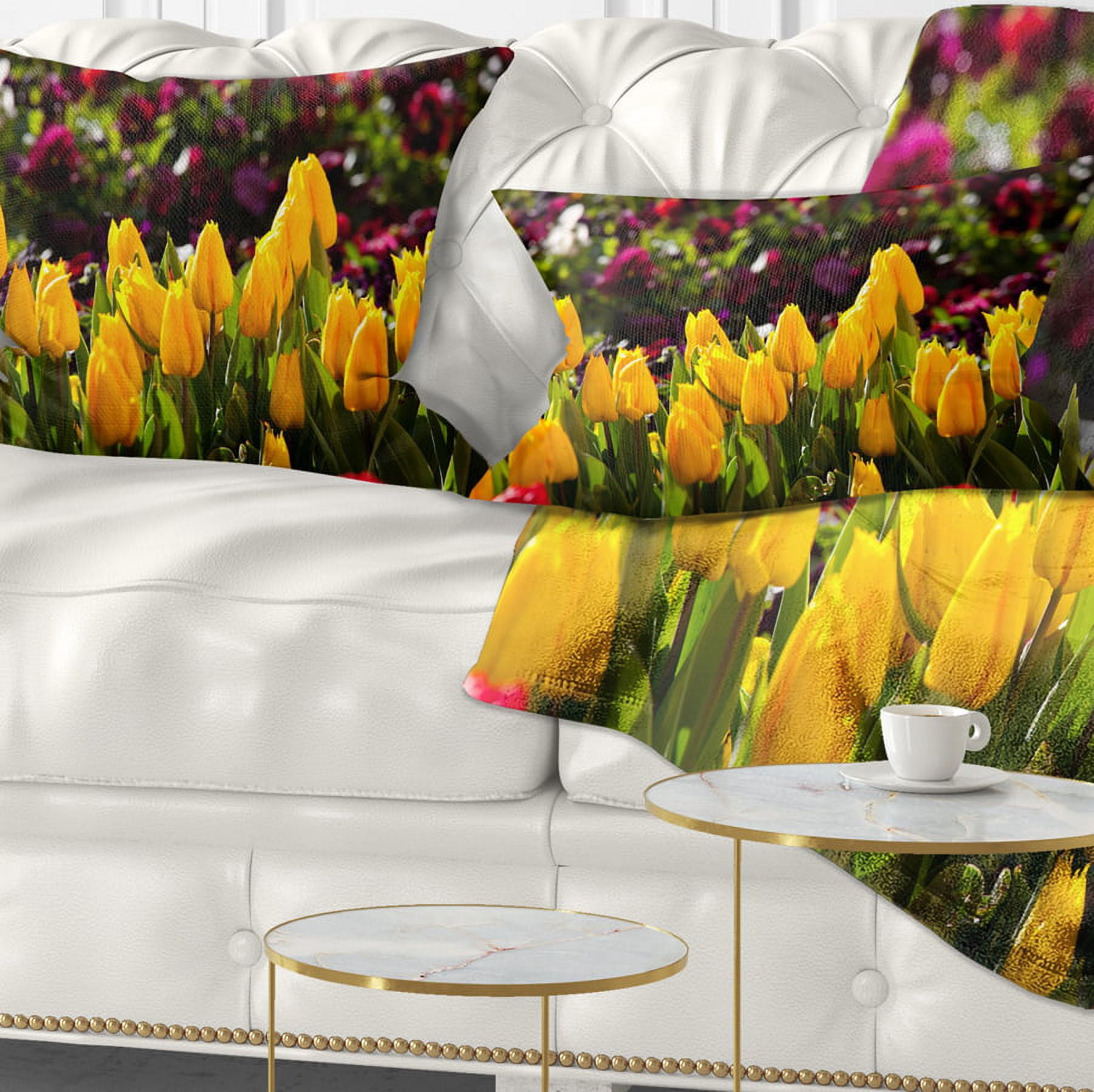 Designart Beautiful Yellow Tulips Garden - Flower Throw Pillow - 12x20