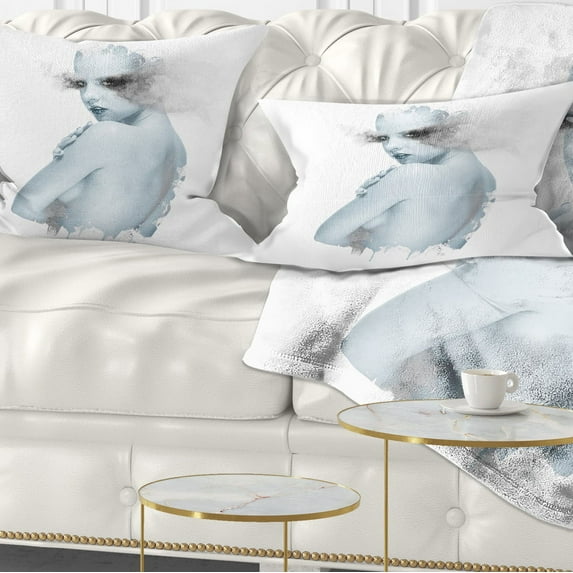 Designart Beautiful Young Woman Double Exposure - Portrait Throw Pillow - 12x20