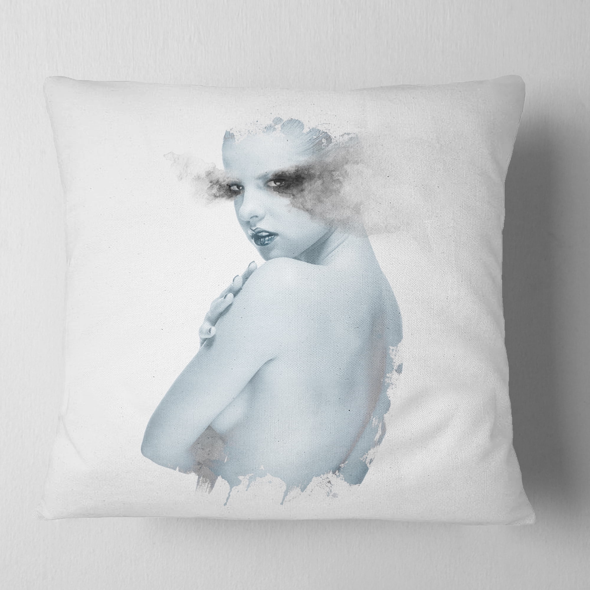 Designart Beautiful Young Woman Double Exposure - Portrait Throw Pillow - 18x18