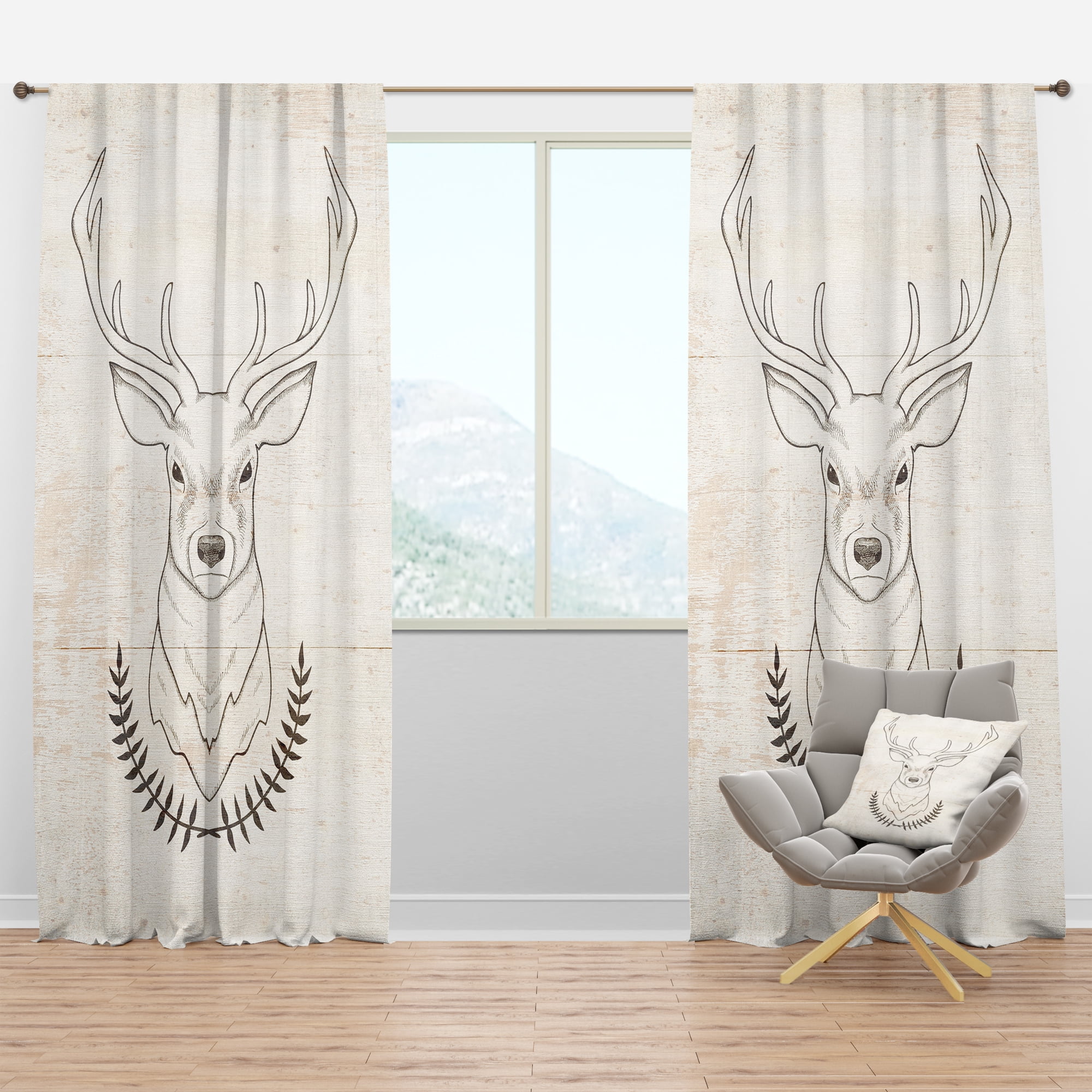 Designart 'Beautiful and Wild Deer V' Farmhouse Curtain Panel