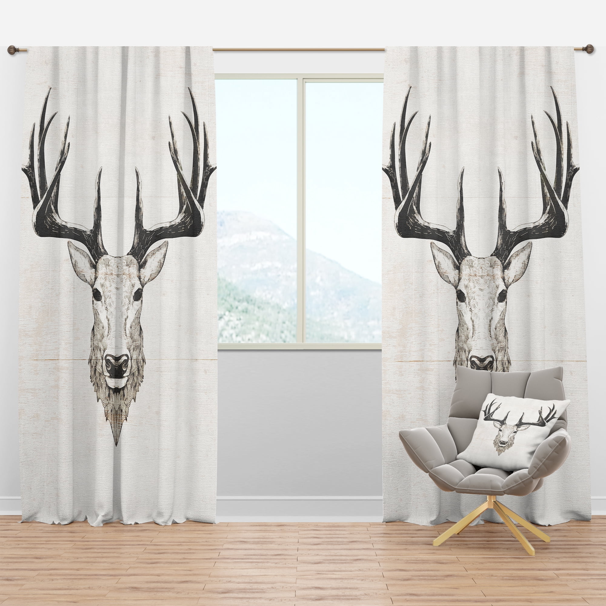 Designart 'Beautiful and Wild Deer VII' Farmhouse Blackout Curtain Panel