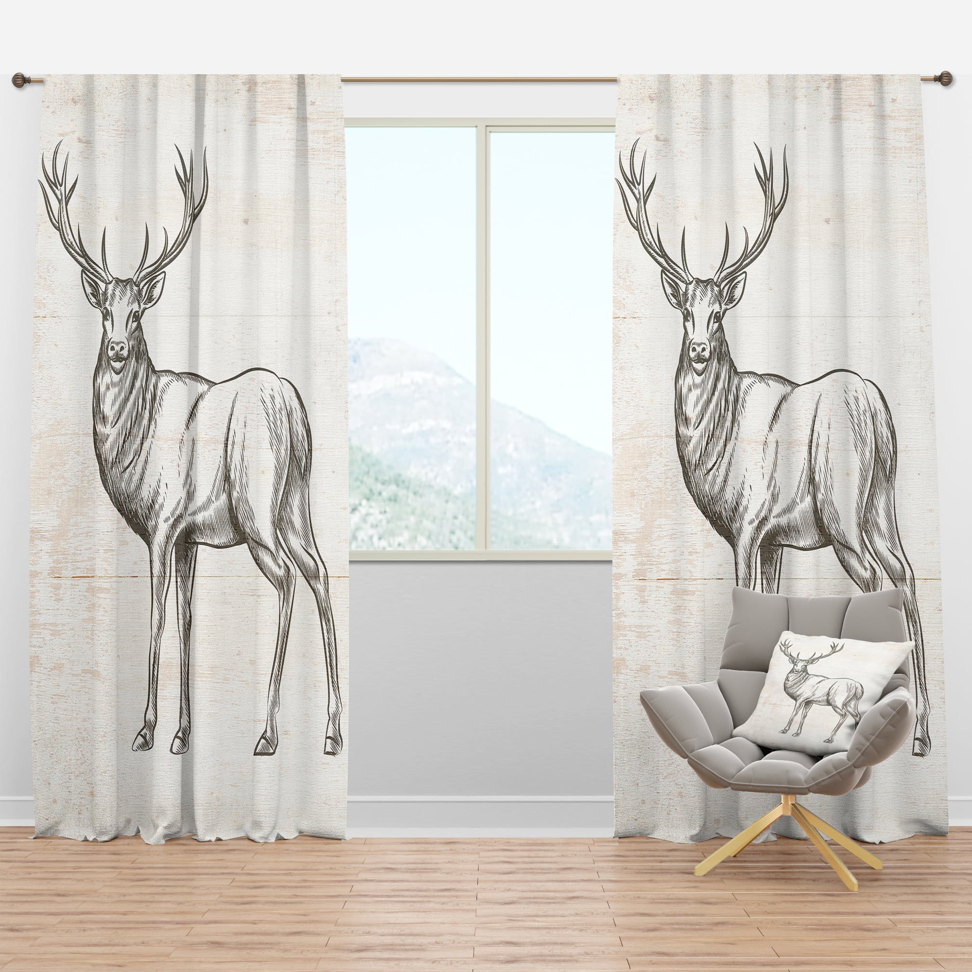 Designart 'Beautiful and Wild Deer VIII' Farmhouse Curtain Panel