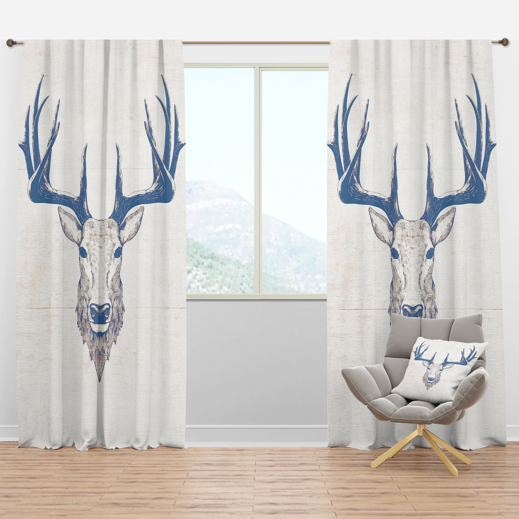 Designart 'Beautiful and Wild Deer XI' Farmhouse Blackout Curtain Panel