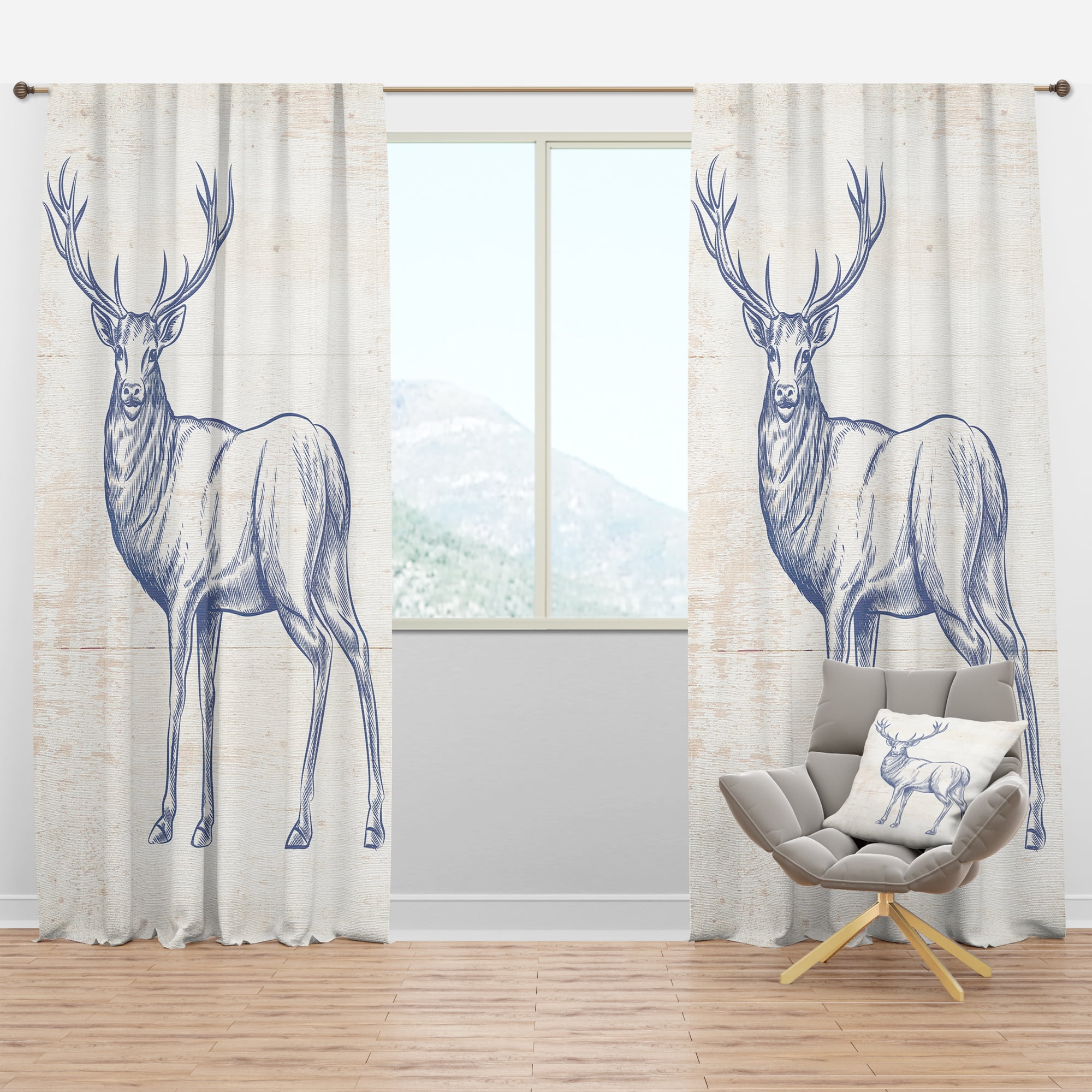 Designart 'Beautiful and Wild Deer XII' Farmhouse Curtain Panel