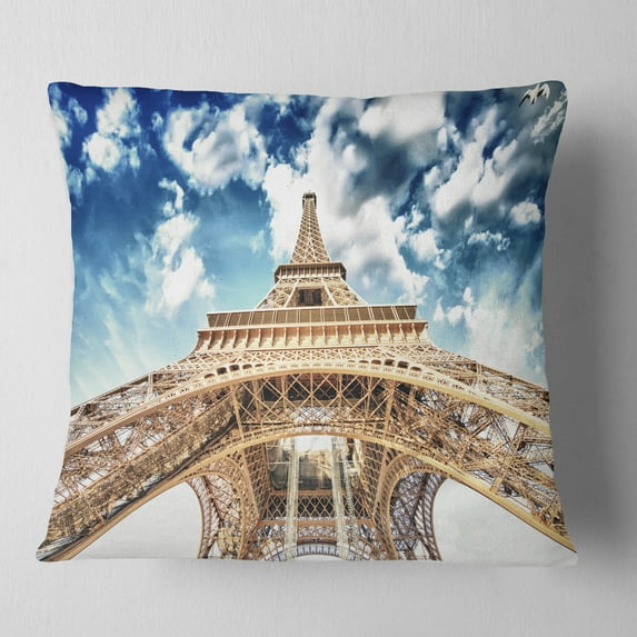 Designart Beautiful view of Paris Paris Eiffel Towerunder Clouds - Cityscape Throw Pillow - 16x16