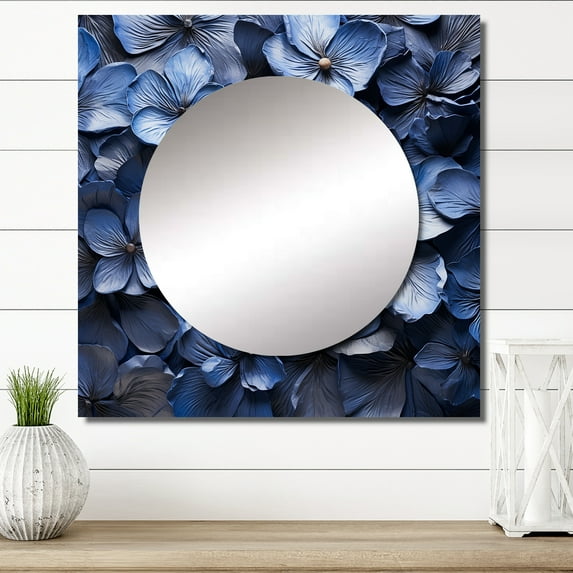 Designart "Beauty In Adorned Blue Violet" Violets Square Mirror For Wall Decor - Large Blue Square Printed Wall Mirror Art - Square Traditional Mirror - Wall Mounted Square Large Mirror