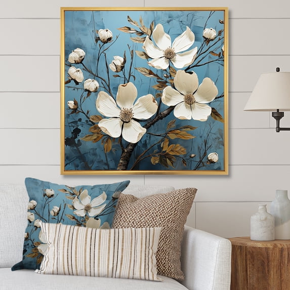 Designart "Beauty In Dogwood Whispers" Dogwood Floater Framed Canvas Art Print