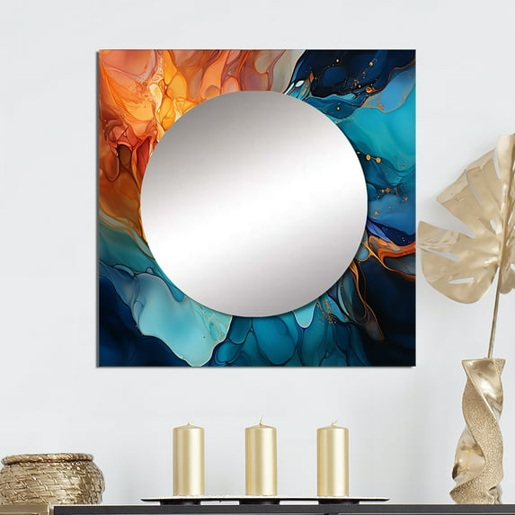 Designart "Beauty in Liquid Aurora Borealis Charm I" Aurora Borealis Turquoise Large Square Mirror - Square Bedroom Mirror Printed Wall Decor - Traditional Square Printed Wall Mirror Art