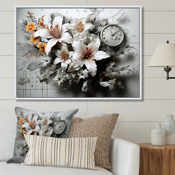 Designart "Beauty Of Urban Oasis Hibiscus In White And Orange" Hibiscus Floater Framed Wall Art Living Room