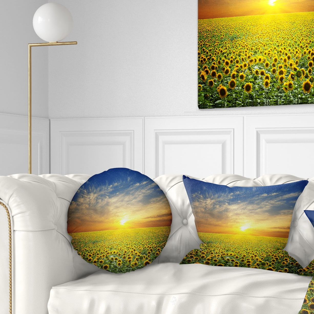 Designart Beauty Sunset over Sunflowers Field - Floral Throw Pillow - 12x20