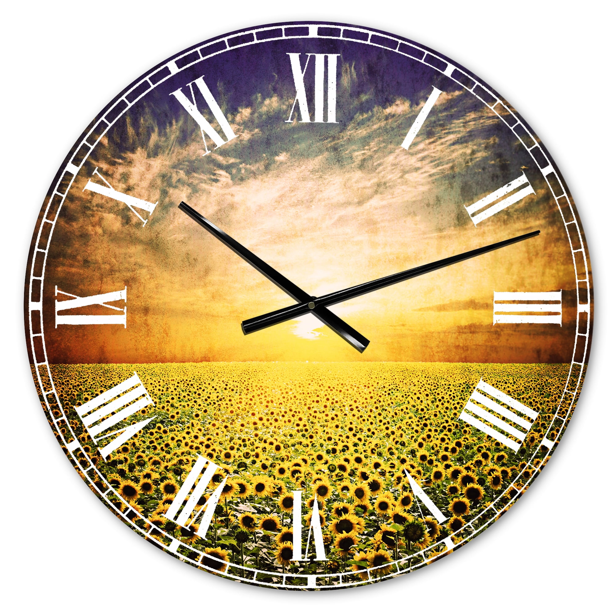 Designart 'Beauty Sunset over Sunflowers Field ' Modern wall clock