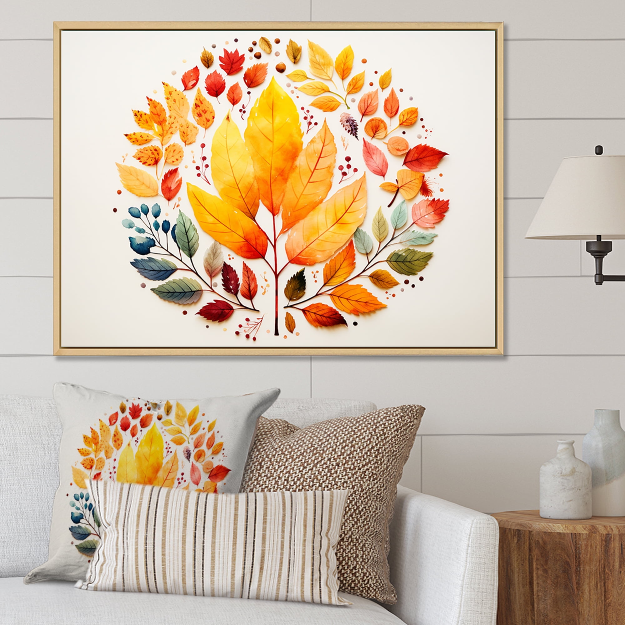 Designart "Beauty of Autumn Leaves in Yellow and Red" Floral Framed
