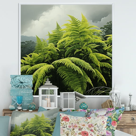 Designart "Beauty of the Forest with Green Ferns II" Floral Framed Wall Art - Green Ferns Hallway Framed Wall Art Decor