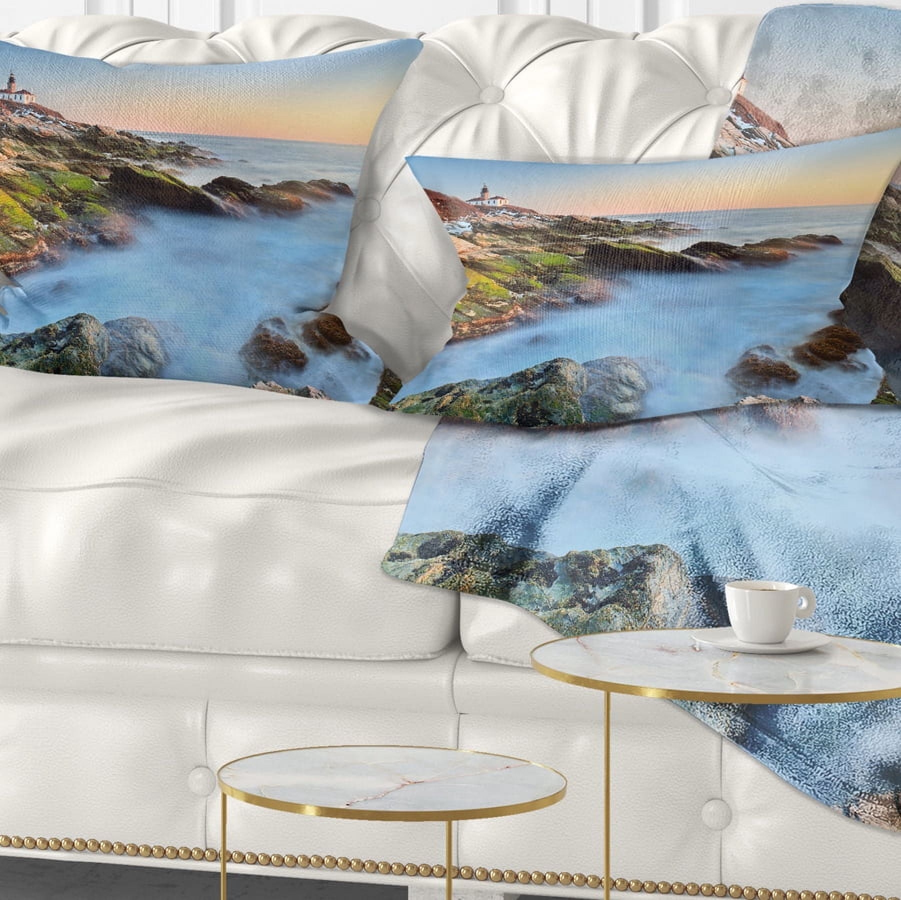 Designart Beavertail Lighthouse During Winter - Beach Photo Throw Pillow - 12x20