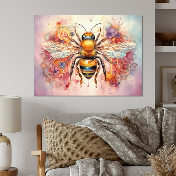 Designart "Bee Among Flowers I" Animals Metal Art Living Room
