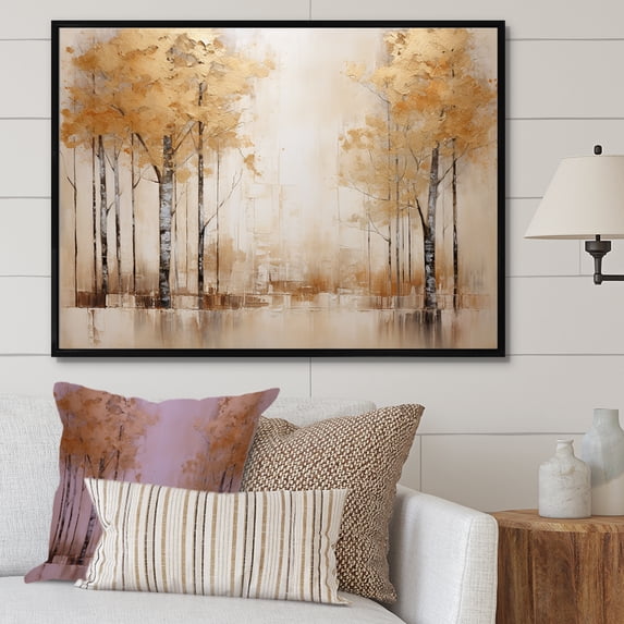 Designart "Beige And Gold Minimalist Forest" Forest Floater Framed Canvas Wall Art