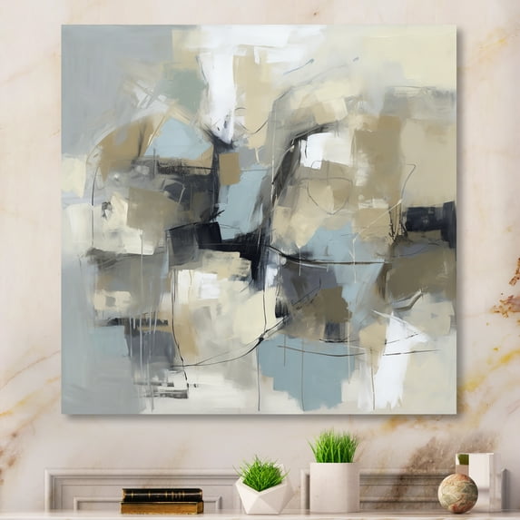 Designart "Beige And Grey Unbounded Creativity I" Abstract Painting Canvas Art Print