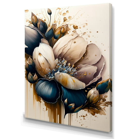 Designart Beige And Navy Blue Crocus Flower Canvas Wall Art