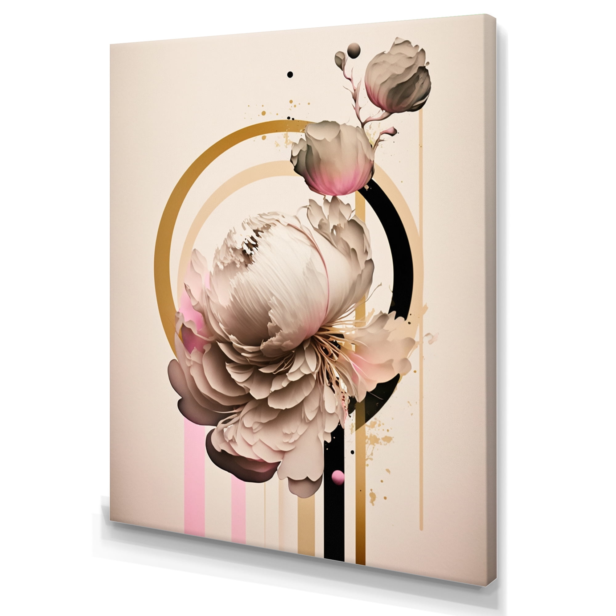 Designart Beige And Pink Peony Flowers Hyperrealistic I Canvas Wall Art