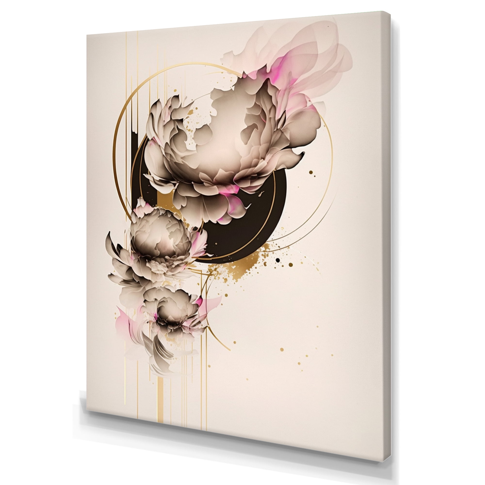 Designart Beige And Pink Peony Flowers Hyperrealistic III Canvas Wall Art