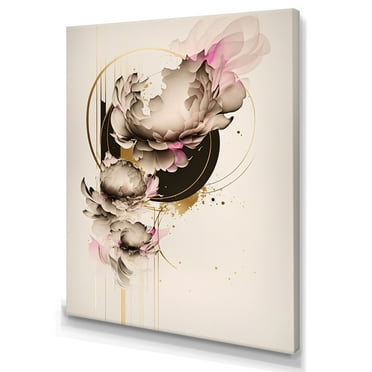 Designart Beige And Pink Peony Flowers Hyperrealistic III Canvas Wall Art