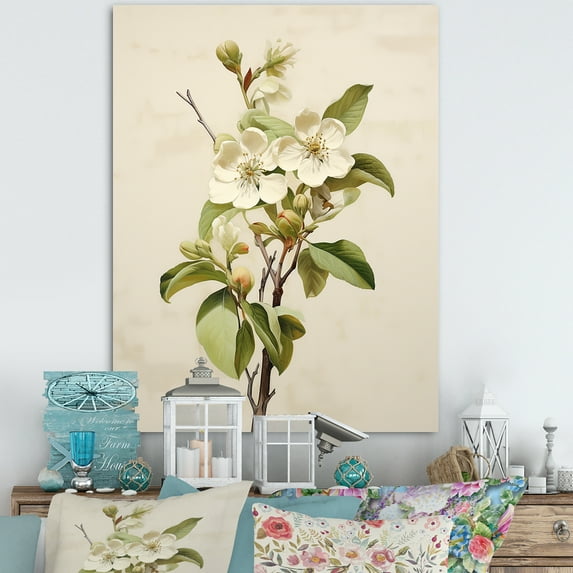 Designart "Beige Apple Blossom Minimalism I" Apple Blossom Canvas Wall Art