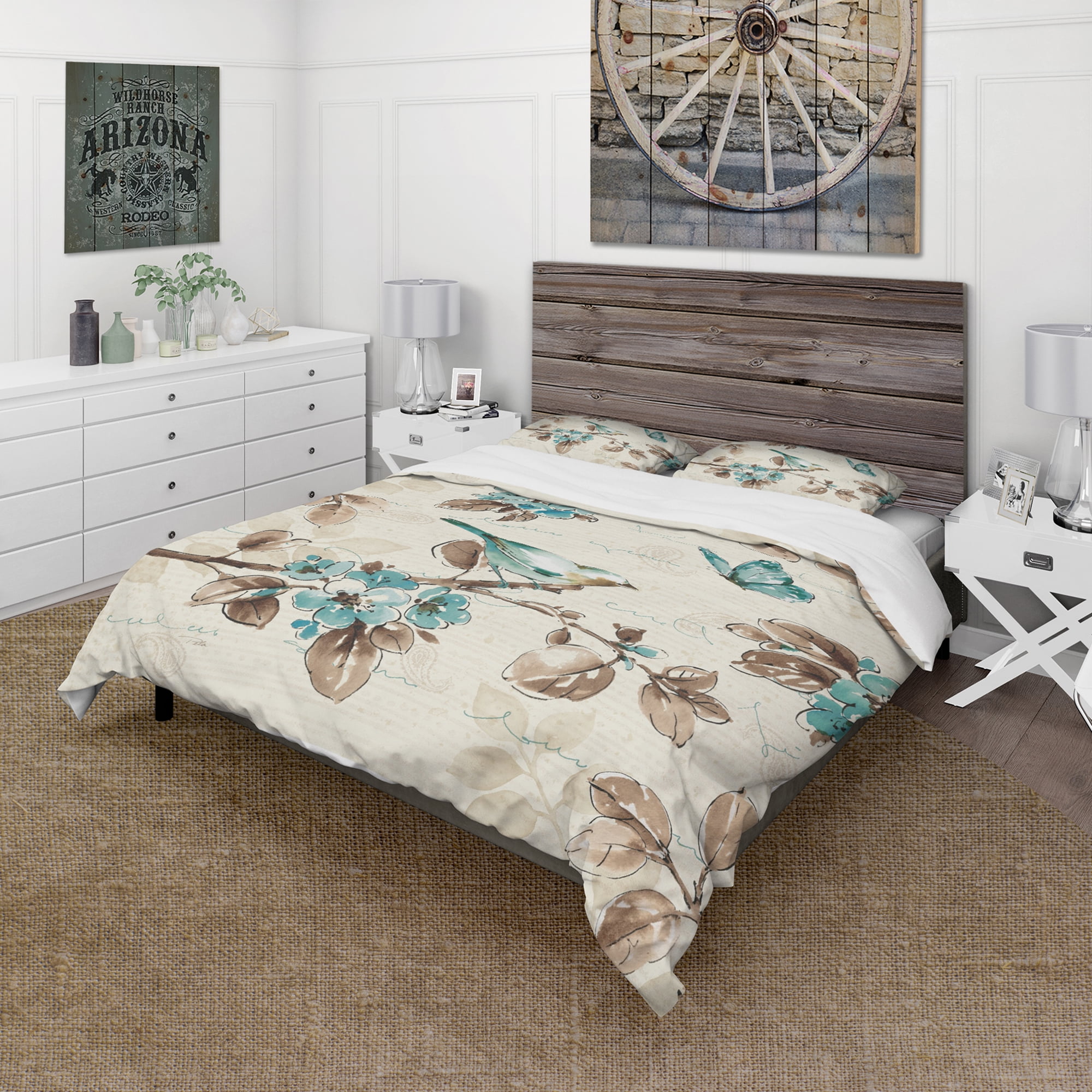Designart 'Beige Bird Wings III' Cottage Duvet Cover Set